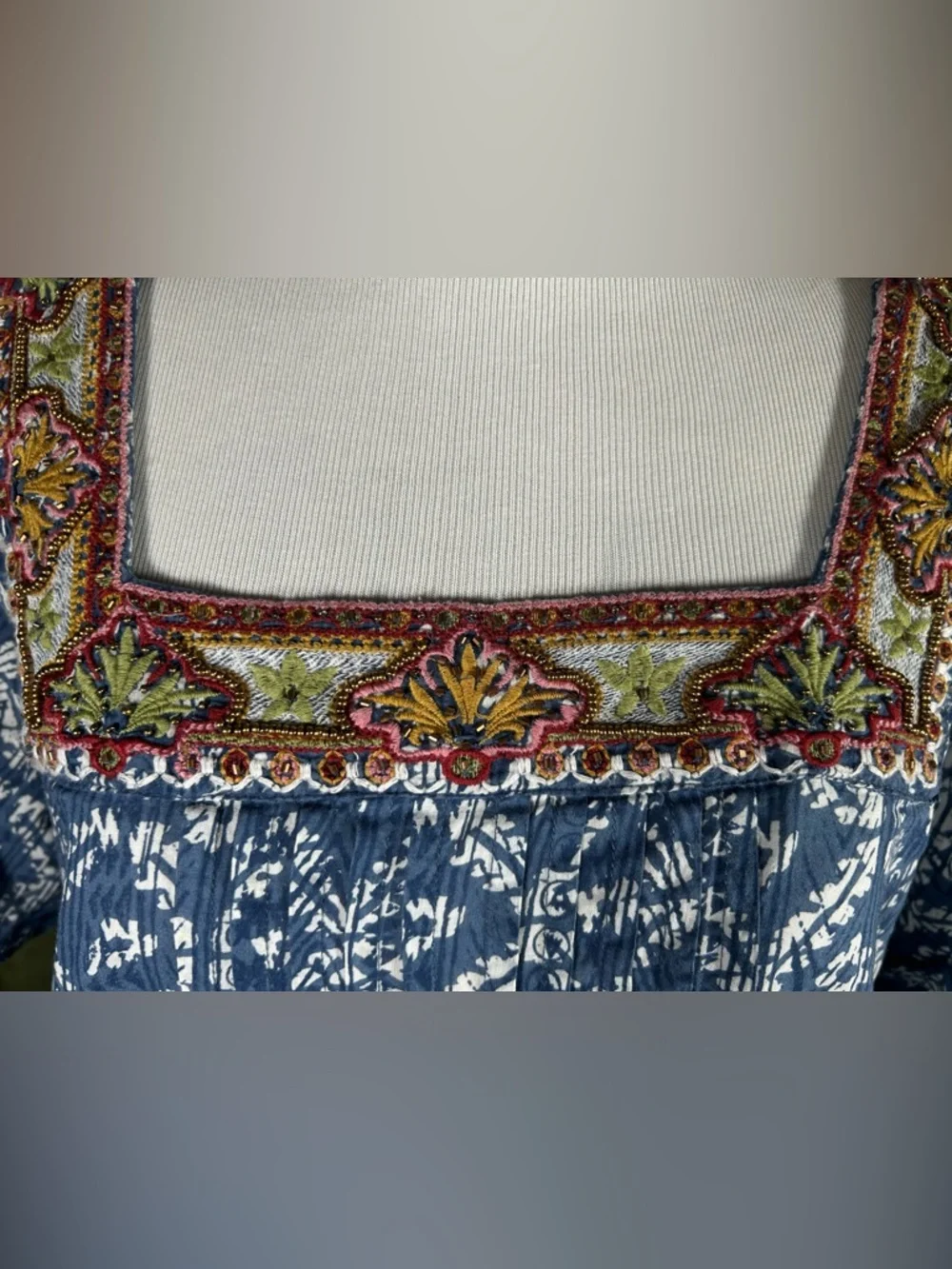 Sundance Printed Folklore Embroidered & Beaded Top - Picture 4 of 6